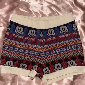 Zara Disney Women's High Waist Mickey Mouse Patterned Shorts - Red, Blue, Cream